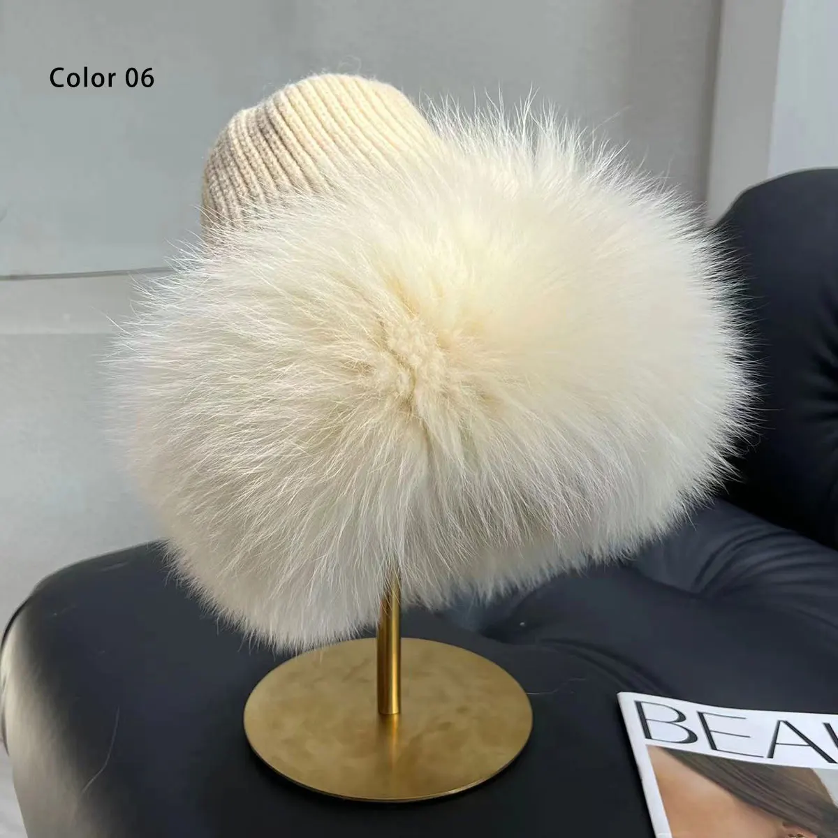 Neue Stilvolle Beanie Fuchs Pelz Hüte für Frauen Winter Warme Flauschigen Knochen Kappe Weiche Außen Dicke Natürliche Fuchs Pelz Hut Weibliche Kuppel Hüte – Detail 18