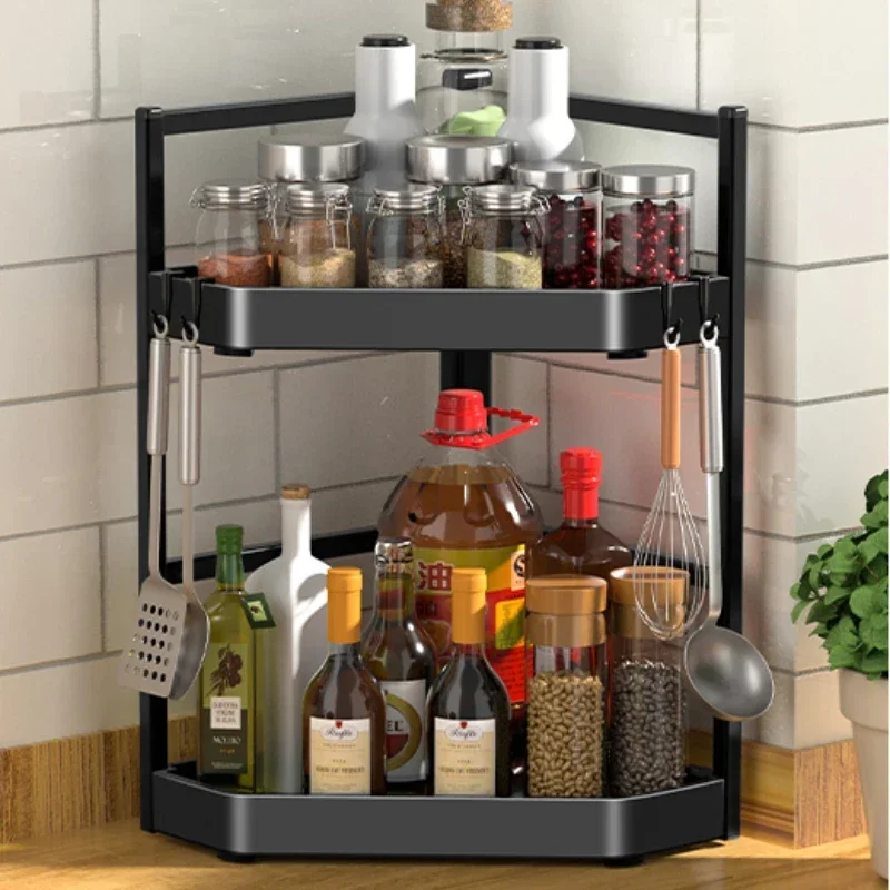 

Triangular Kitchen Corner Shelf, Wall-Mounted Seasoning Holder, Non-Perforated Carbon Steel Organizer，Corner Spice Rack