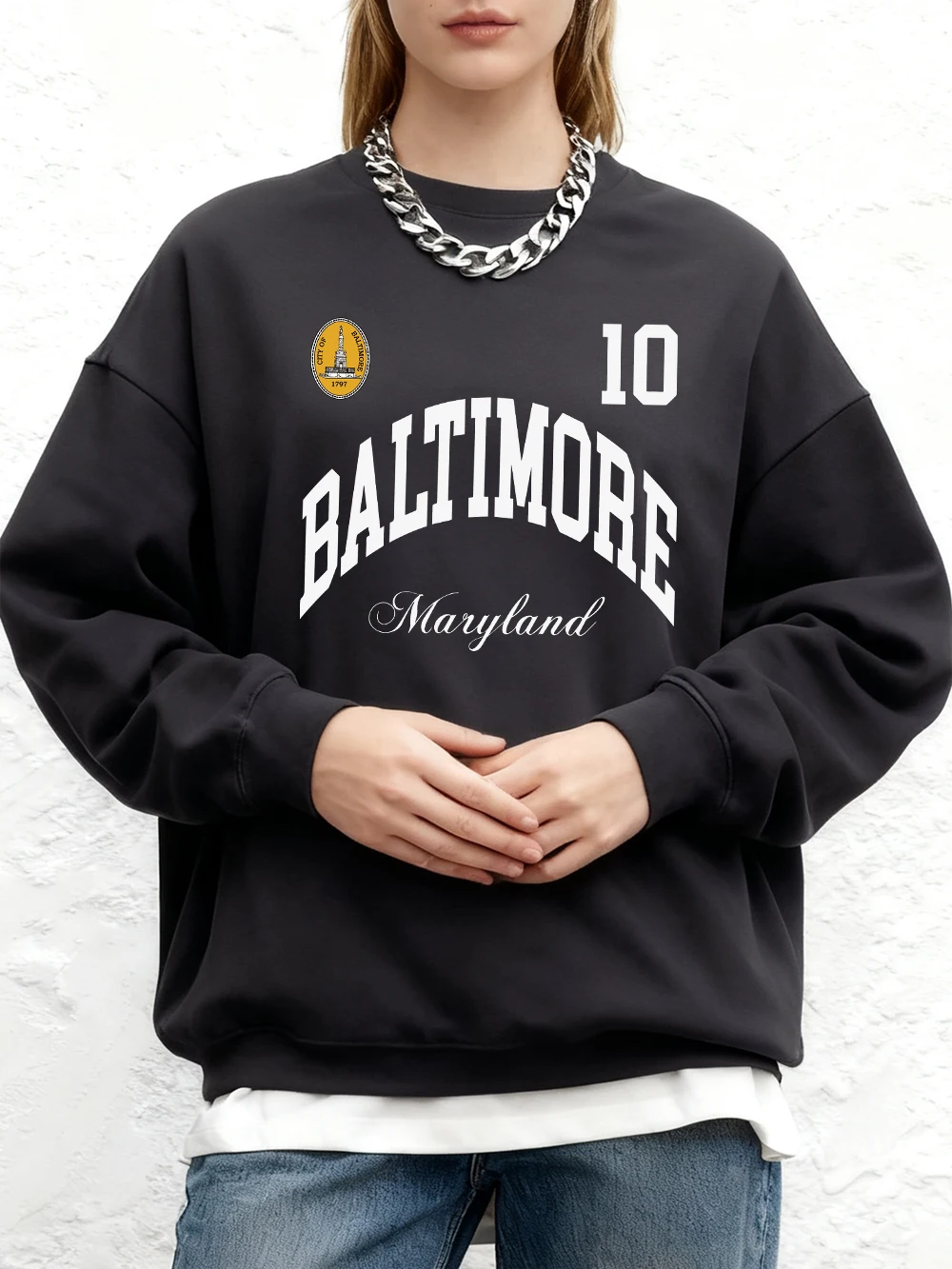 بالتيمور ميريلاند شعار الطباعة بلوزات المرأة الشتاء فضفاض هوديي الصوف الدافئة عداء ببطء القمم أساسيات Crewneck ملابس امرأة