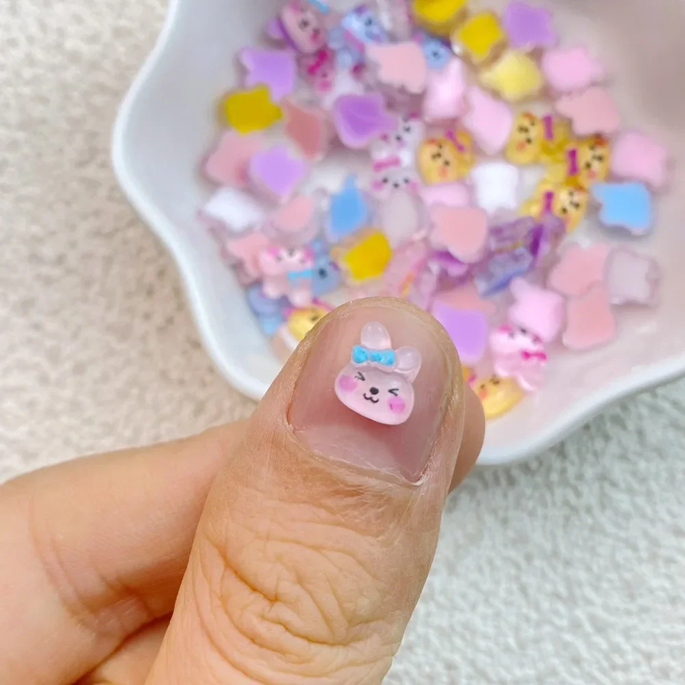 New Cute Cartoon Little Rabbit Animal Kawaii Girl Heart Decorative Accessories Super High Face Value Nail Decoration 50Pcs