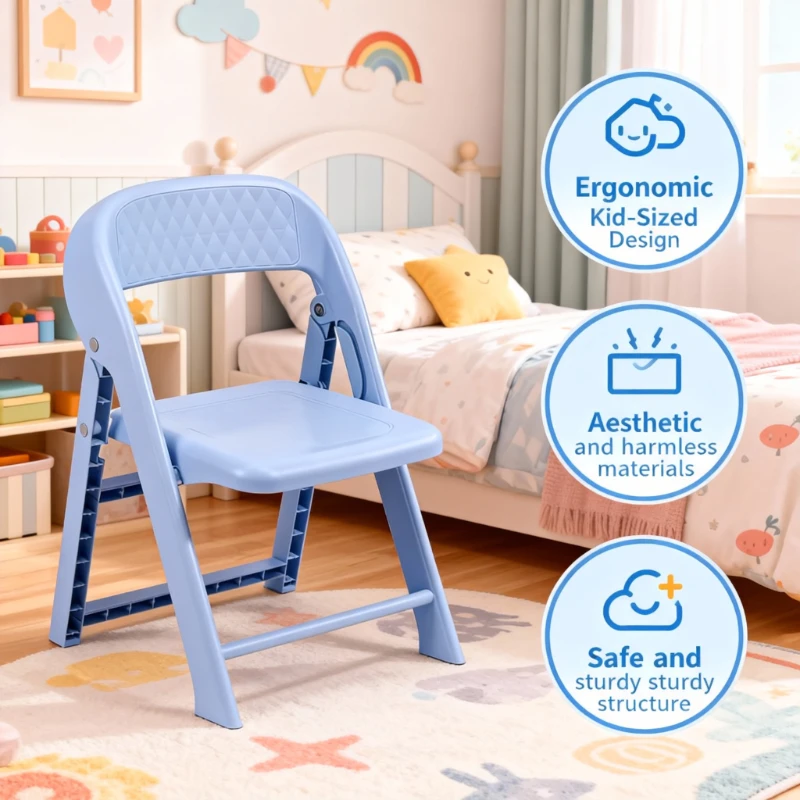 كرسي بلاستيكي للأطفال، مسند ظهر قابل للطي، مقعد سميك للأطفال الصغار، خفيف الوزن ومتين، كرسي أطفال لغرفة المعيشة المنزلية
