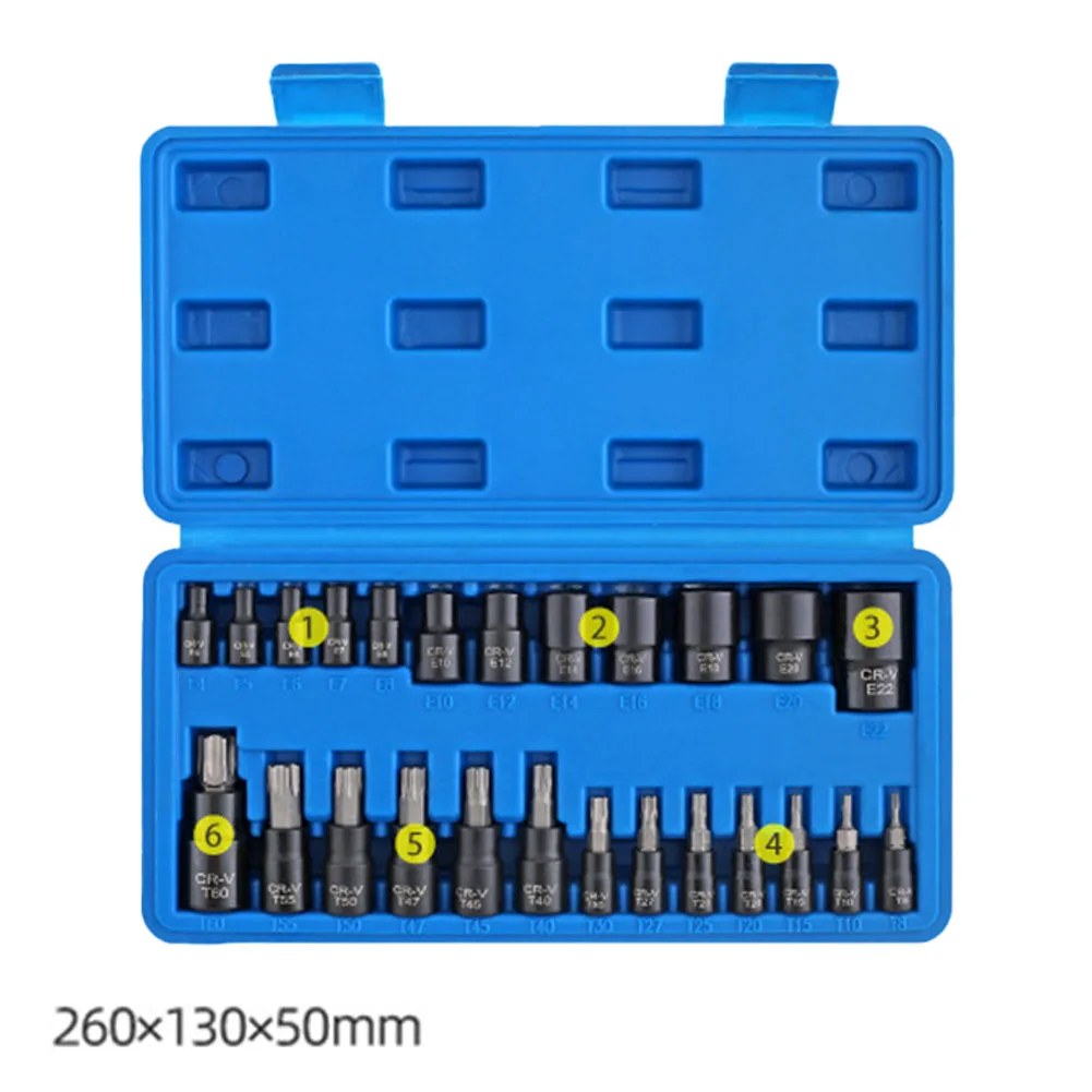 

25pcs E-Type And For Torx Bit Socket Set T-Type Hexagon Socket Head Screwdriver Wrench For Garage Equipment Auto Repair Tools