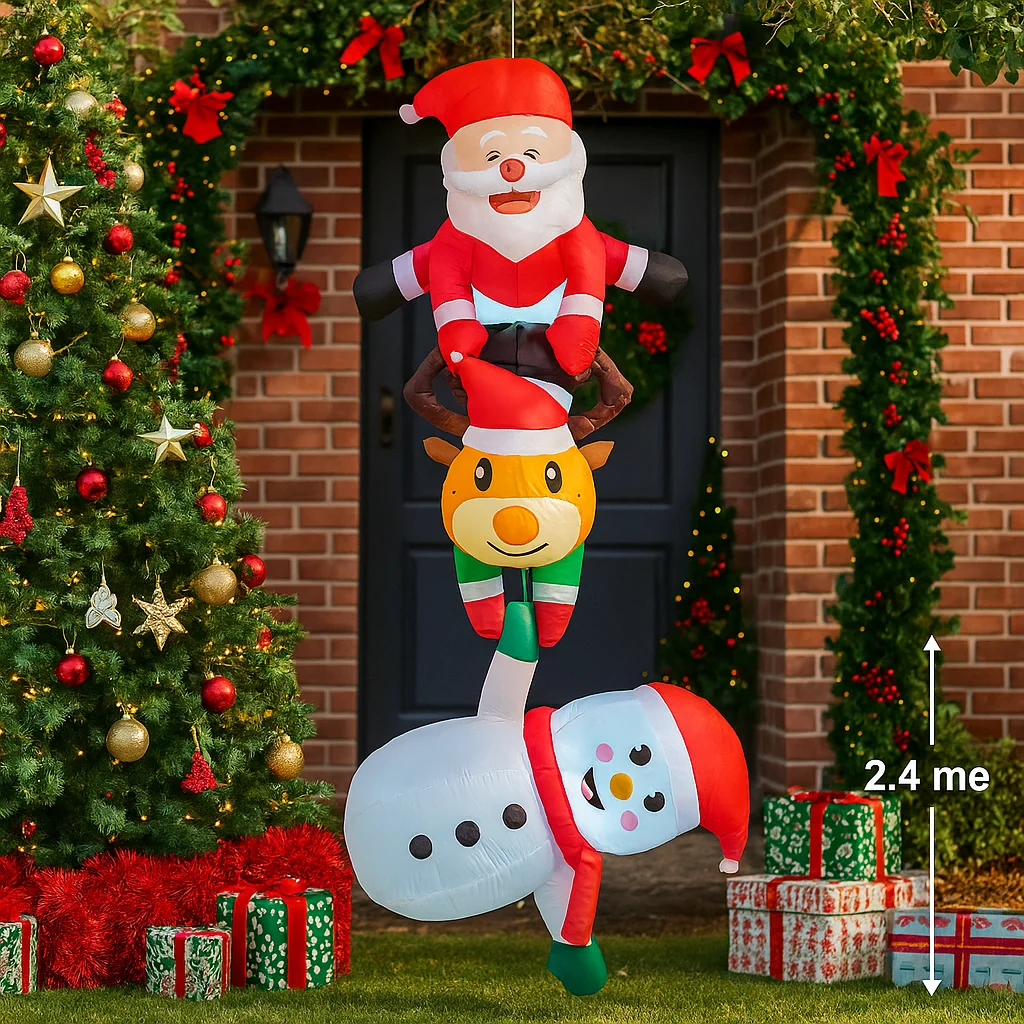 2,4 M/7,8 pies inflable Santa Reno muñeco de nieve luces apiladas LED decoraciones para el hogar juguetes patio suministros de Navidad decoración de fiesta navideña