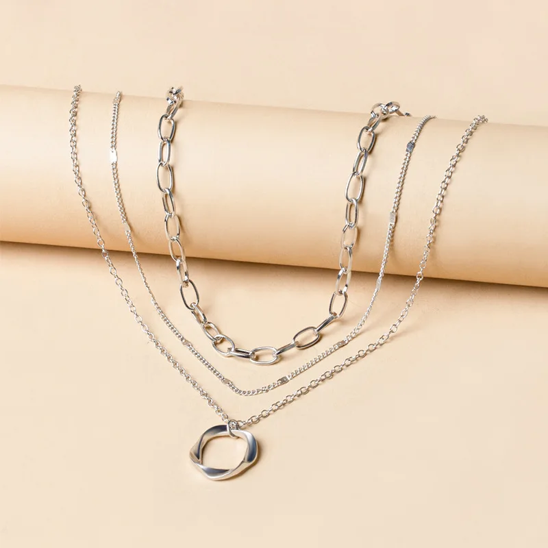 Fashion 925 Sterling Silver/Gold Multi-Layer Round Pendant Necklace for Women - Charm Jewelry Gift