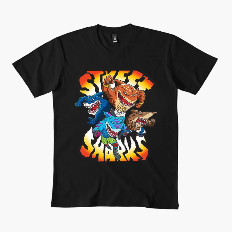 

Street Shark Funny Shark warriors Gift t shirt Vintage Graphic Tee 100% cotton printed clothes All size Tops Short Sleeve S-6XL