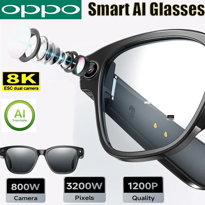 OPPO الإصدار الجديد من نظارات الذكاء الاصطناعي مع بكسل 8 ميجابكسل التقاط صورة فيديو 4 جيجابايت واي فاي الاتصال AI ChatGPT ترجمة مكبرة ذكية