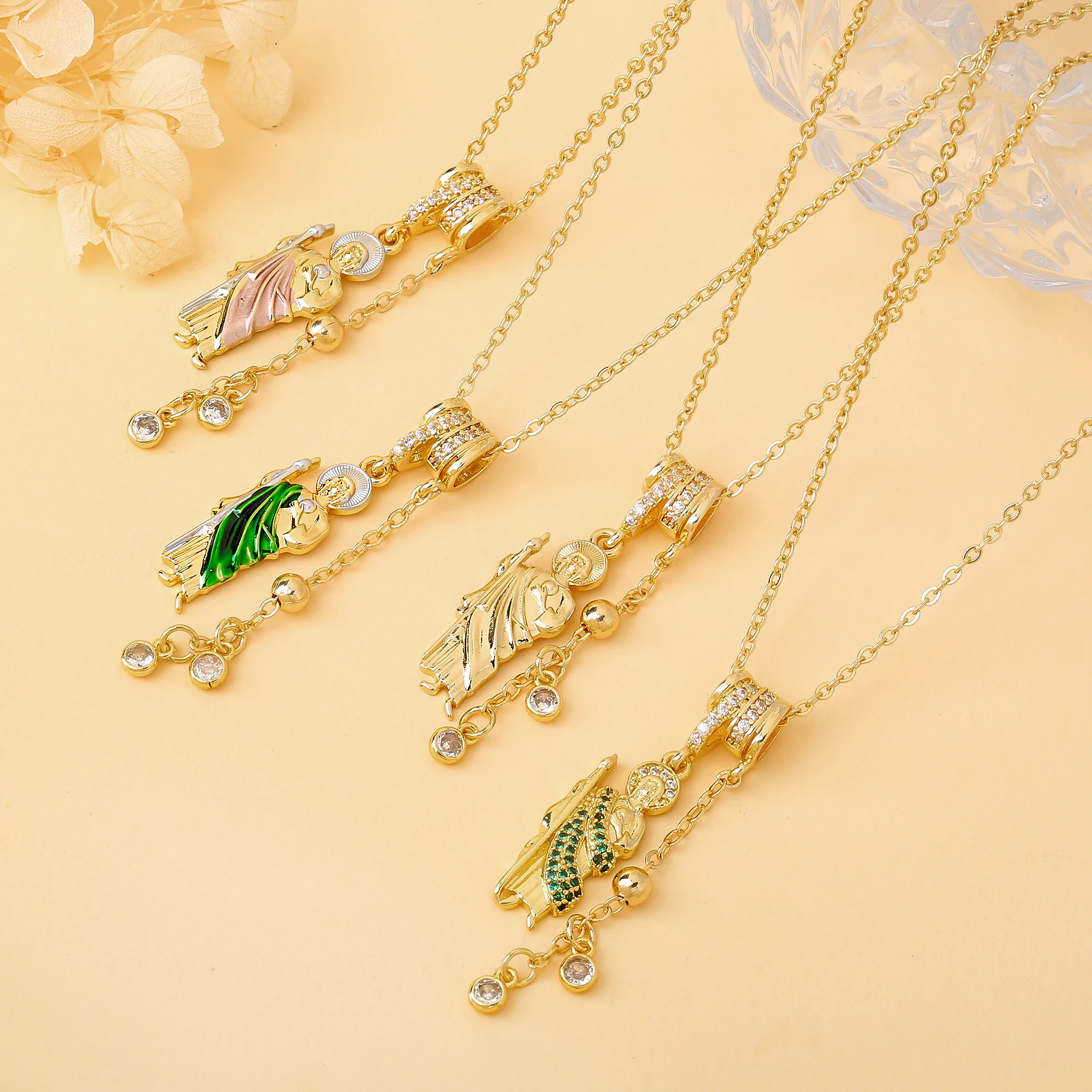 Classic Enamel Art St. Jude Zircon Pendant Necklace for Men Women Religious Faith San Judas Tadeo Jewelry Gift Daily Wear