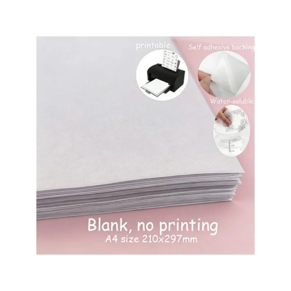 5 sheets A4 Custom Printing Printable Water Soluble Adhesive Stabilizer Sticker for Embroidery with Peel-off Backing, 21*30cm