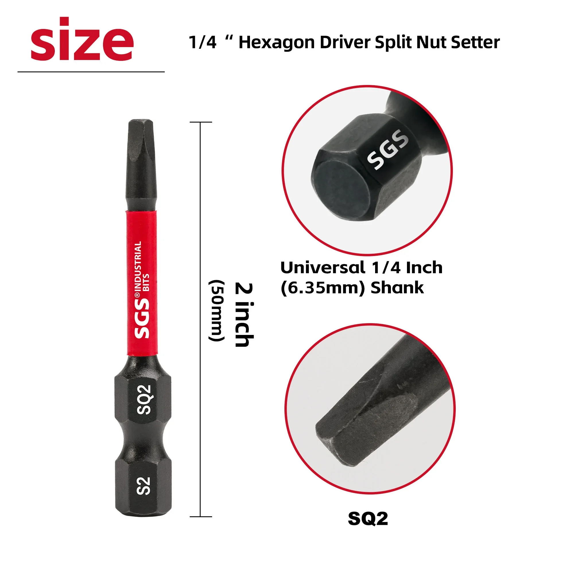 Schlag-Schraubendreher-Bit-Set, 50 mm, S2-Stahl, magnetischer Vierkantkopf, Industriequalität, 1/4-Zoll-Sechskantschaft, geeignet für Elektrowerkzeuge und manuelle Schraubendreher, für Holzbearbeitung, Möbelmontage und Elektroinstallationen. – Detail 5
