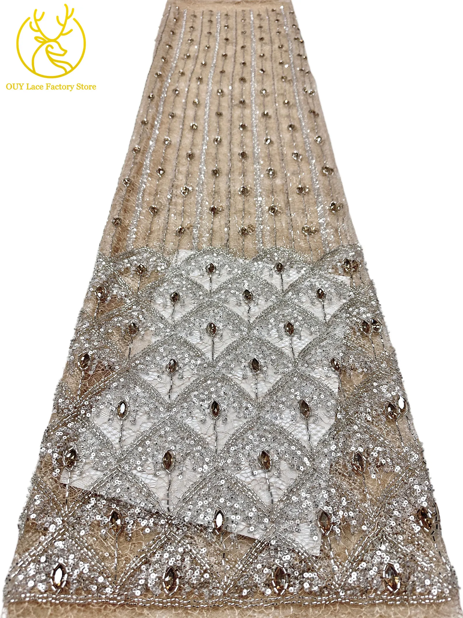 Hochwertiger Österreichischer Diamant-Stein-Spitzenstoff 2026 Afrikanischer Perlen-Pailletten-Spitzenstoff Nigerianische Spitze für Brautkleider und Hochzeitskleider – Detail 15