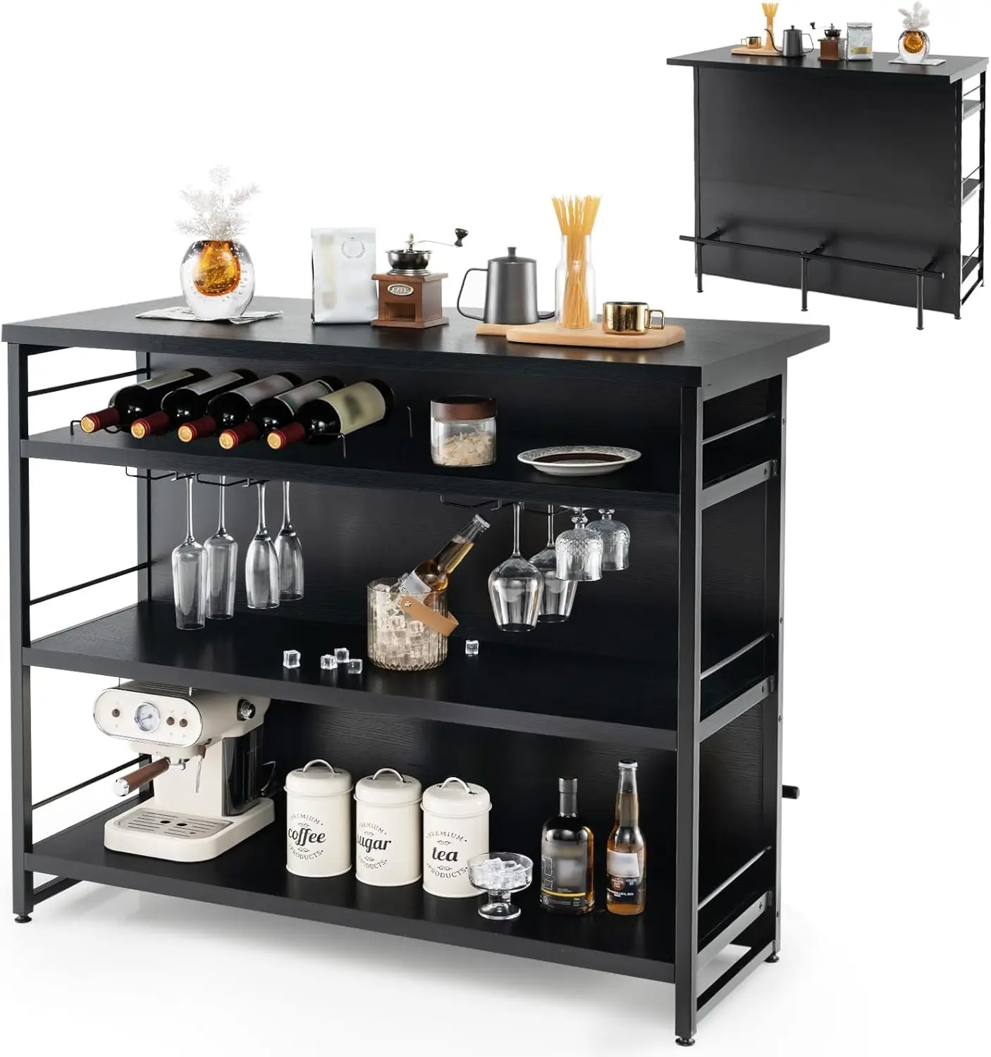 Giantex Home Bar Unit, 4 Tier Liquor Bar Table With Footrest, Wine Bottle Racks, Glass Holder, Industrial Corner Mini Coffee