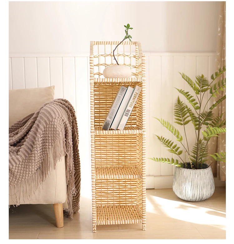 Rattan Bedside Cabinet - Corner Shelf for Sofa, Modern Storage Side Table, Space-Saving Furniture for Living Room & Bedroom