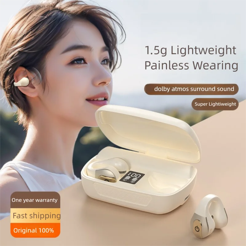 Wireless Bluetooth 5.4 Earphones Clip-On Non-In-Ear Bone Conduction IPX7 Sport Long Battery Life Hifi 2000mah Power Bank Headset