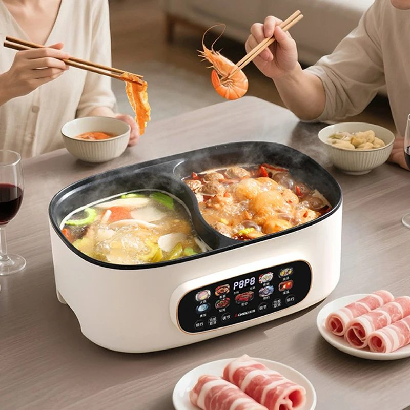 

Электрическая горячая кастрюля, многофункциональная бытовая цельная кастрюля с двойным вкусом, кастрюля с антипригарным покрытием для быстрой еды