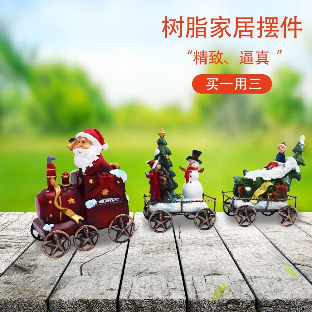 Resin Handicrafts Santa Claus Train Three Piece Set Snowman Christmas Tree Ornament Office Home Decoration