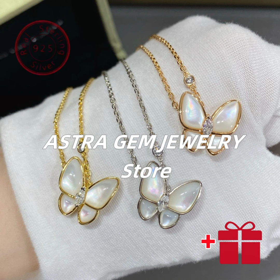 

2025 model high-quality S925 silver white lapis lazuli butterfly necklace, versatile jewelry gift for daily use and parties