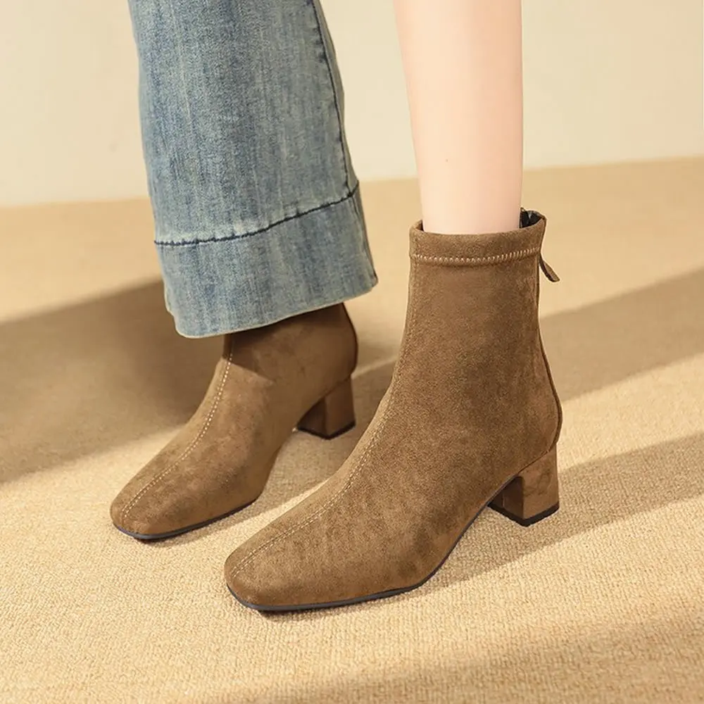 

Women Shoes Suede Ankle Short Boots Women Winter Chunky Pumps Platform Square-toed Dress Fashion Botas 2025 High Heels Shoes