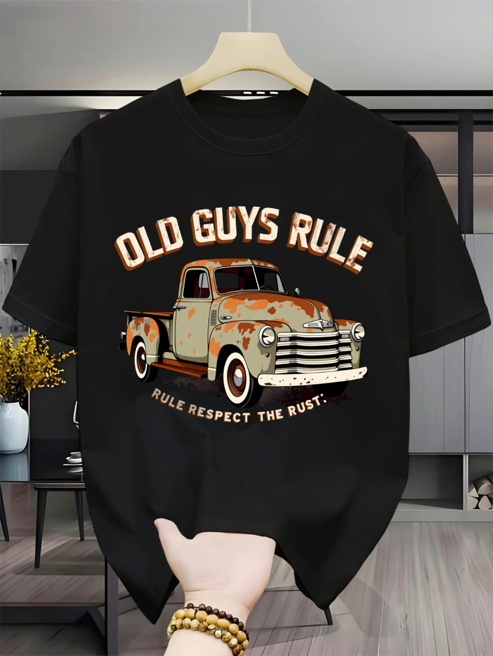 Old Guys Rule Rusty Truck Design Men's Casual Short Sleeve T-Shirt Outdoor Short Sleeve Casual Men's T-shirts for Summer