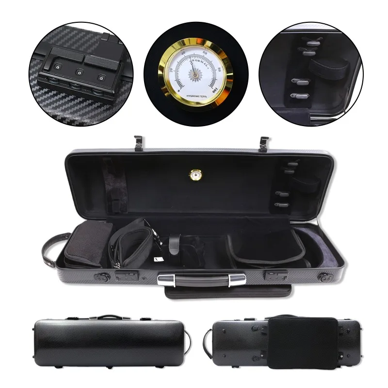 Carbon fiber high-grade violin case, high-grade combination lock, lightweight double shoulder strap, black striped