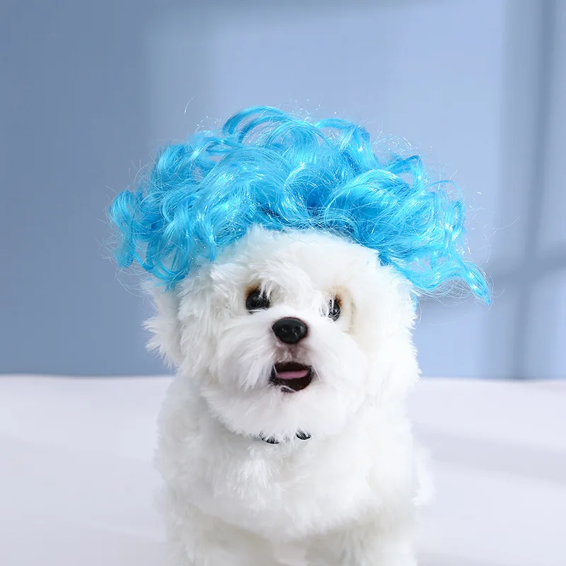 Pet Supplies Dog and Cat Head Cover With Bangs Hair Braid Curly Hairpiece Cosplay Props Funny Pet Wig Hat Cap