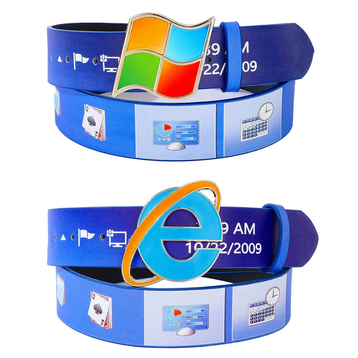 Unisex Y2K Retro Windows Vista PU Belt, Alloy 4-Color Logo Buckle with Vintage Desktop Print, Trendy Streetwear Waist Accessory