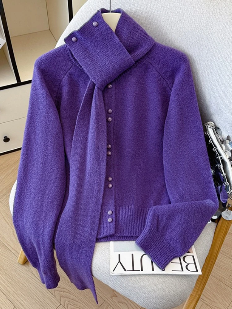 

REALEFT Autumn Winter Elegant Single Breasted Women's Knitted Sweaters Long Sleeve Korean Casual Loose Cardigan Sweater Female