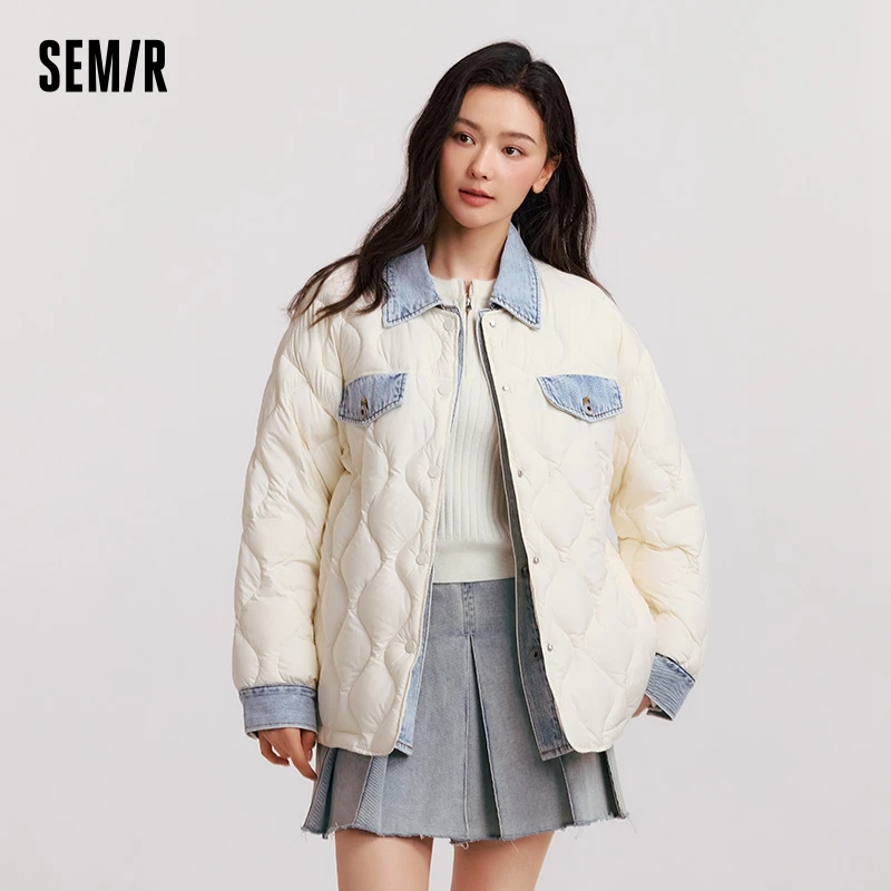 Semir Down Jacket Women Mid-Length Waterproof Patchwork 2024 New Winter Antistatic Loose Outerwear Down Jacket