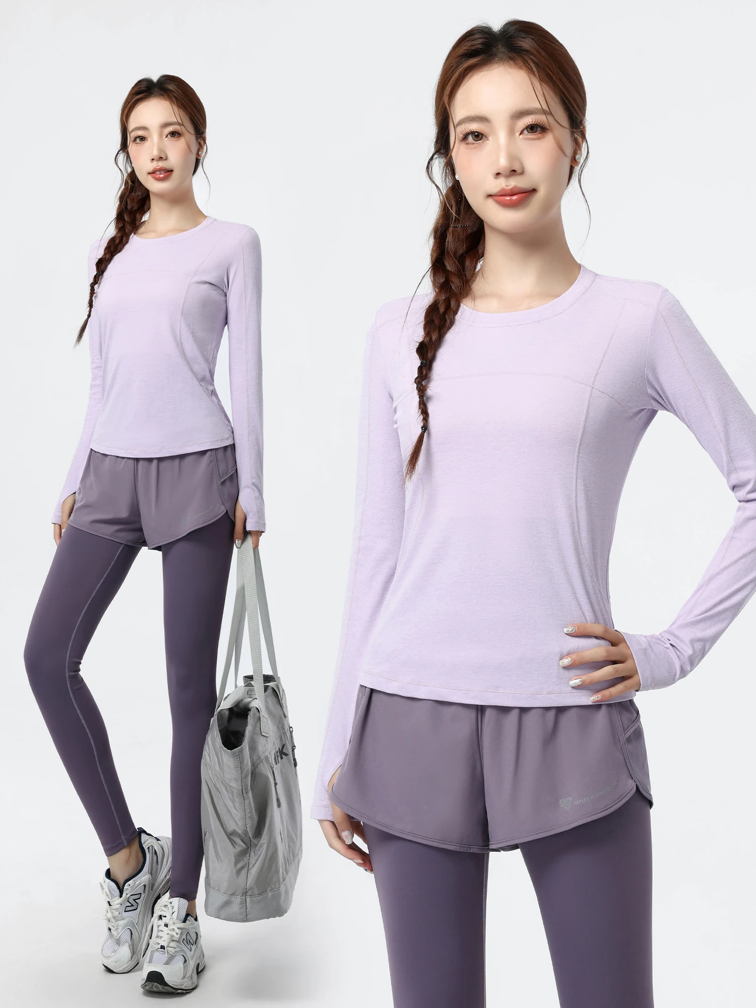 女性用ランニングフィットネススポーツウェアセット-qui-dry-スリミングロングスベ-アウトドア朝ラン服-快適なポリエステル繊維