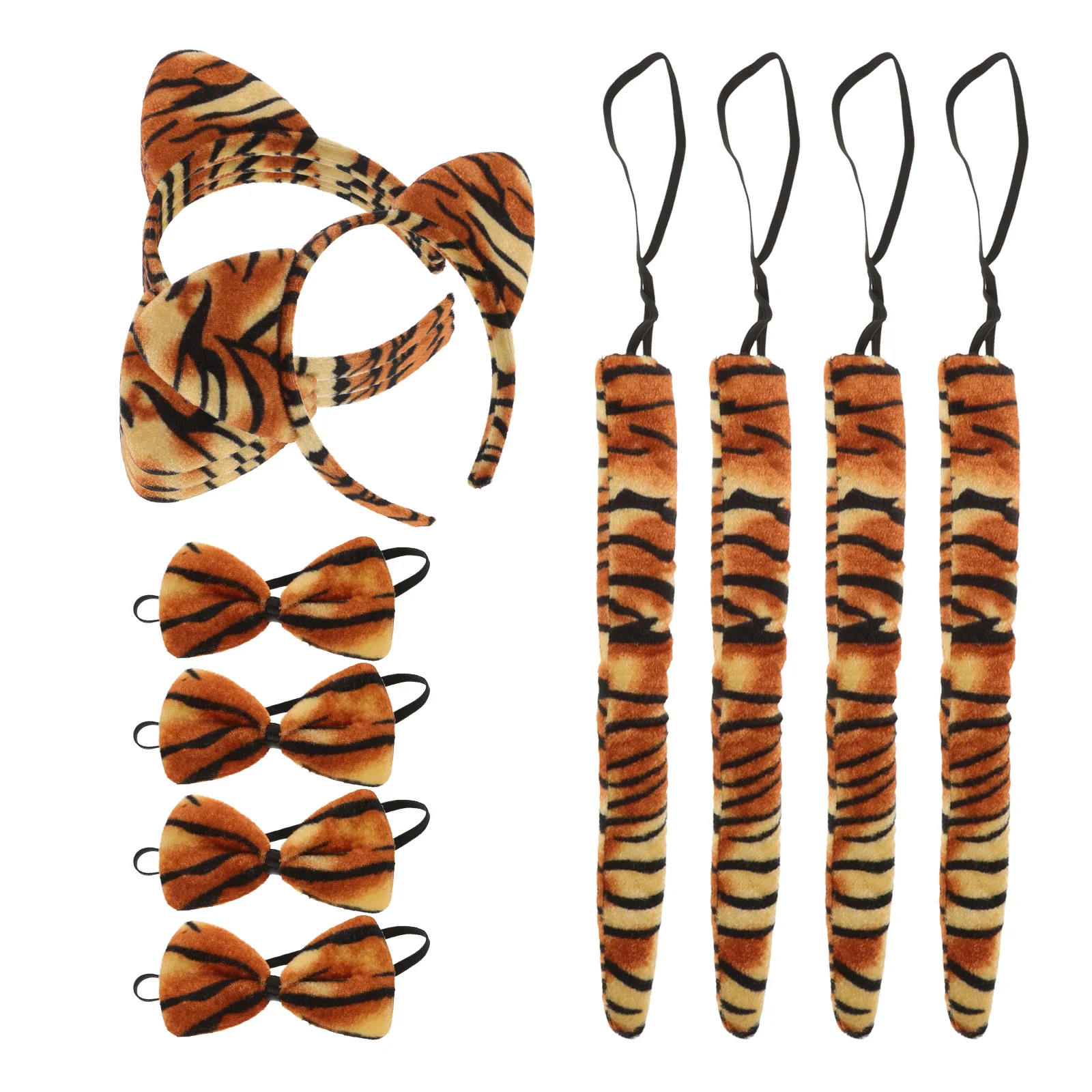 4 set di accessori per costumi con stampa di fasce per orecchie di animale, copricapo di tigre, coda creativa di Halloween, puntello in plastica