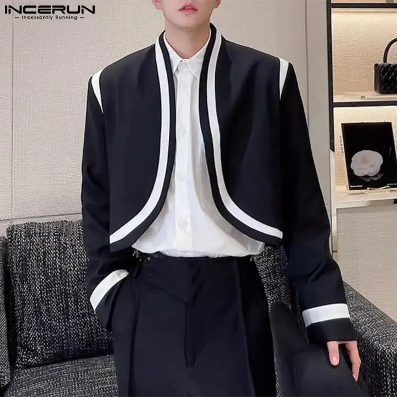 

Men Blazer Patchwork Open Stitch Long Sleeve Casual Suits Men Streetwear 2023 Korean Fashion Leisure Crop Coats S-5XL INCERUN