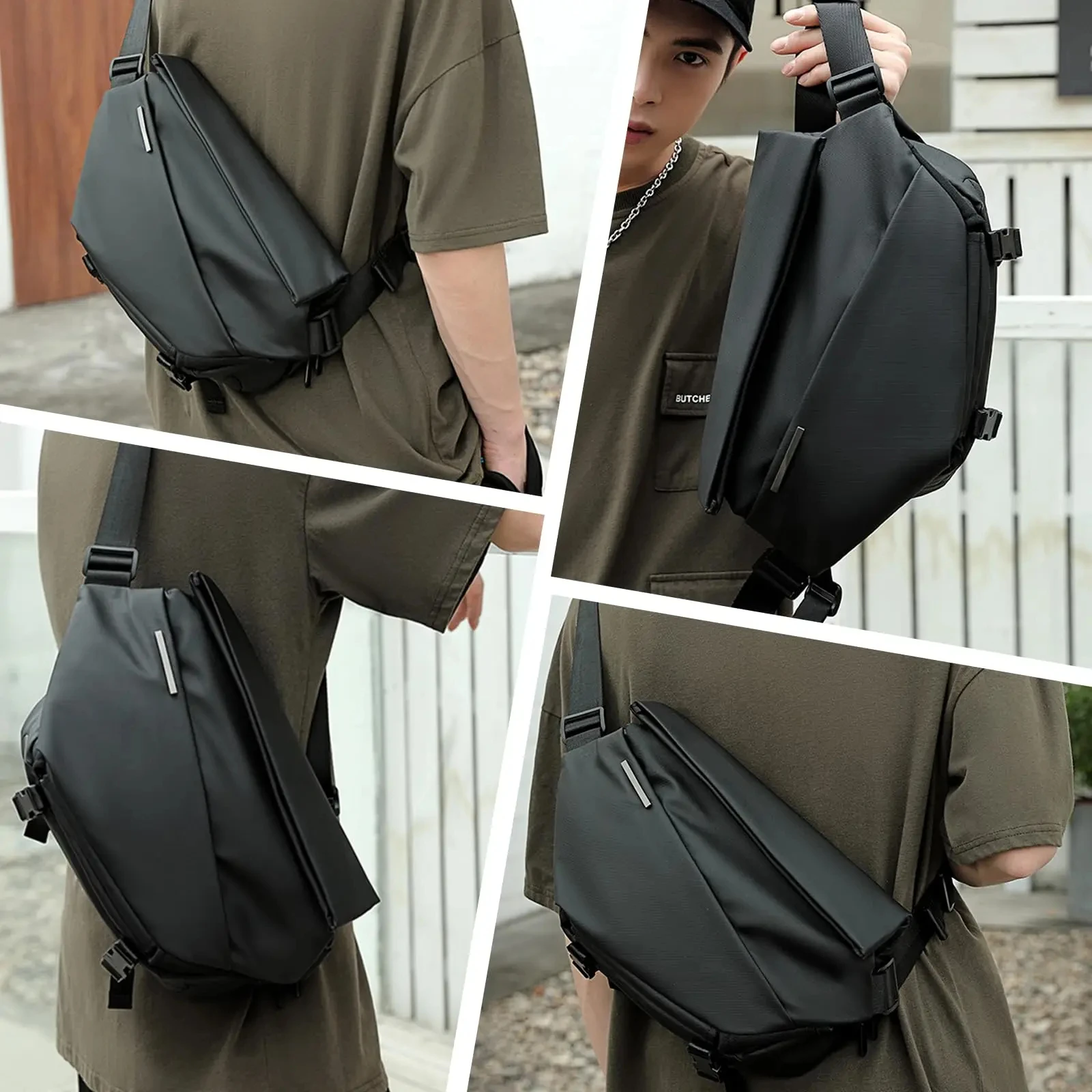 Herren Umhängetasche Wasserdichte Motorrad-Brusttasche Modische Lässige Crossbody-Schultertasche für Reisen Arbeit Telefon Zubehör Aufbewahrung – Detail 11