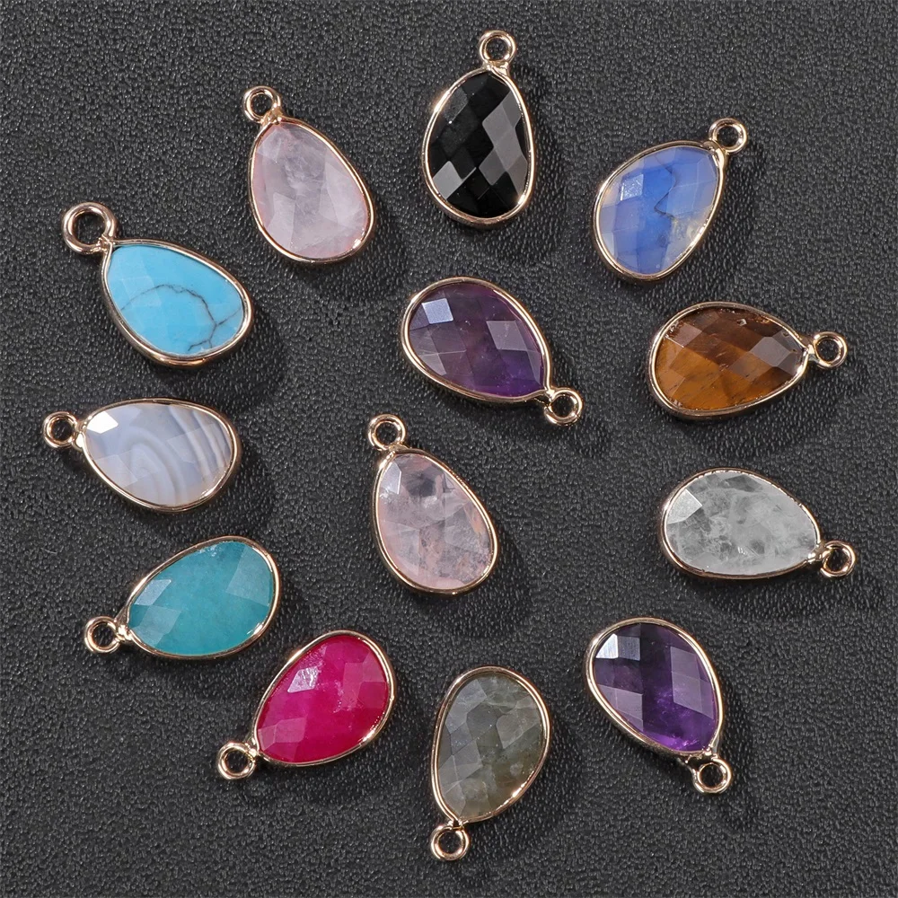 

Natural Rose Quartzs Amethysts Stone Pendants 9x13mm Faceted Water Drop Charm For Jewelry Making Earring Necklace DIY Handmade