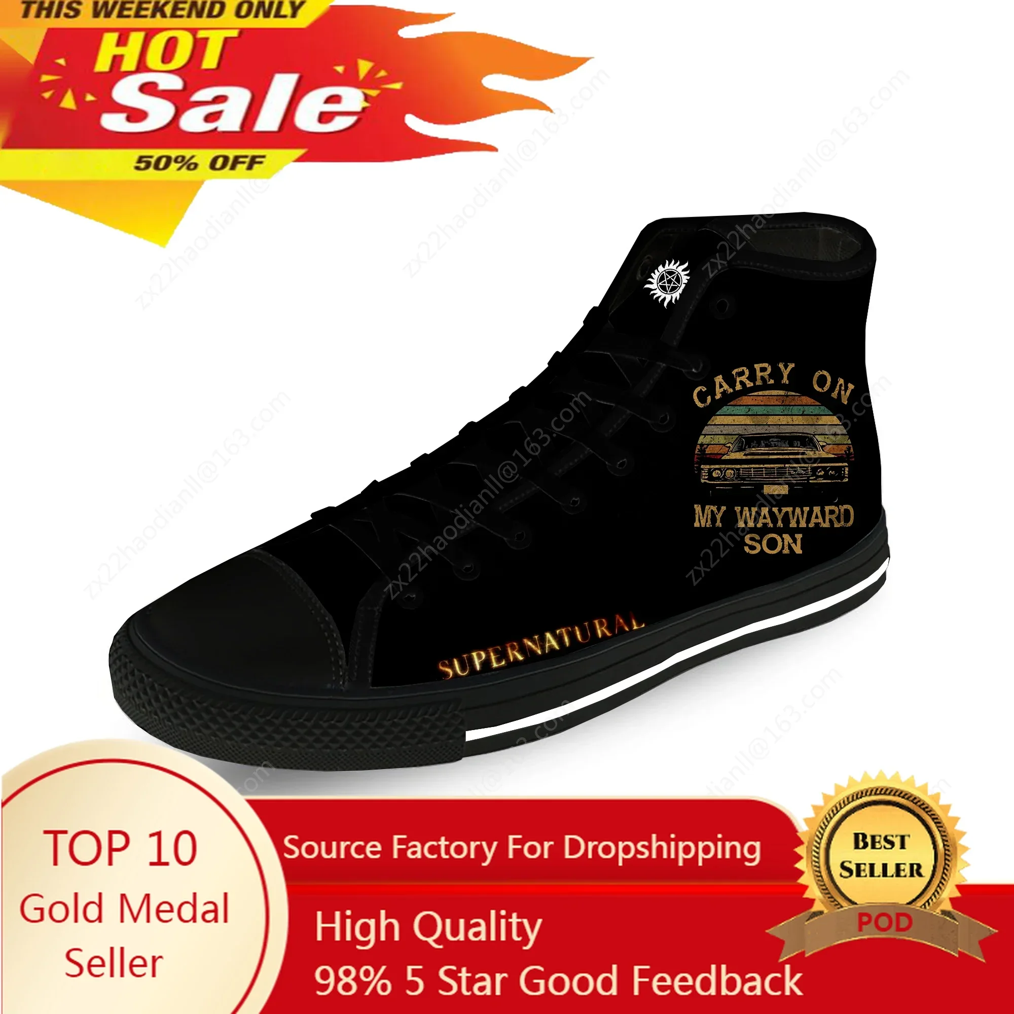 Carry on My Wayward Son Supernatural Cool Casual Cloth 3D Print High Top Canvas Shoes Men Women Lightweight Breathable Sneakers