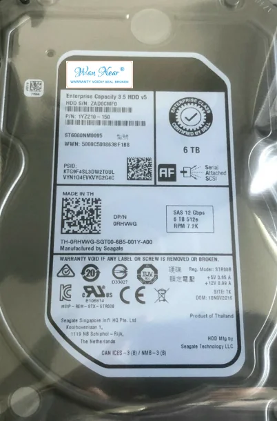 

For RHVWG 0RHVWG ST6000NM0095 6TB 7200RPM 128MB SAS 12Gb/s 3.5"