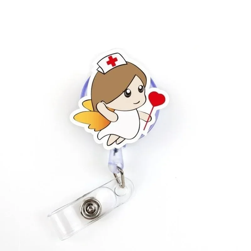 1pc Cute Cartoon Badge Reel Nurse Doctor Working Permit Clip Retractable Exhibition ID Card Holder Clips Easy To Pull Badge Reel