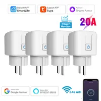 1pcs Tuya Smart Socket EU 16A/20A Wifi Smart Plug Power Monitoring Smart Life APP Remote Control Support Google Assistant Alexa