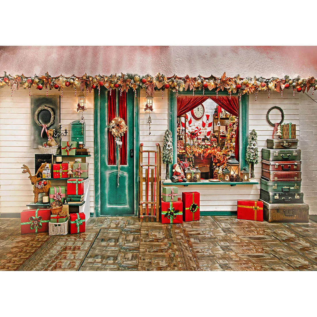 Snow Rural Yard Bulbs Xmas Photozone Backdrop Christmas Santa Clause Photographic Background Photocall Photo Studio for Children