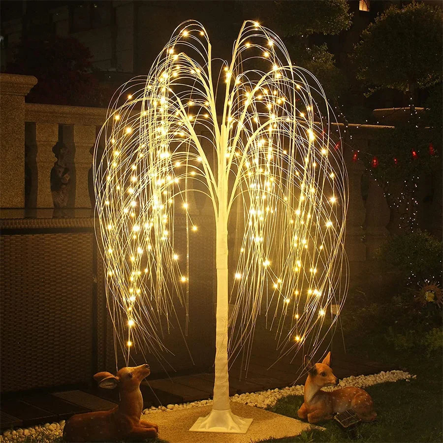 2.1M Warm White Lighted Willow Tree Fairy Lights Christmas Holiday Decor Willow Bonsai Tree Light For Home Xmas Party Halloween