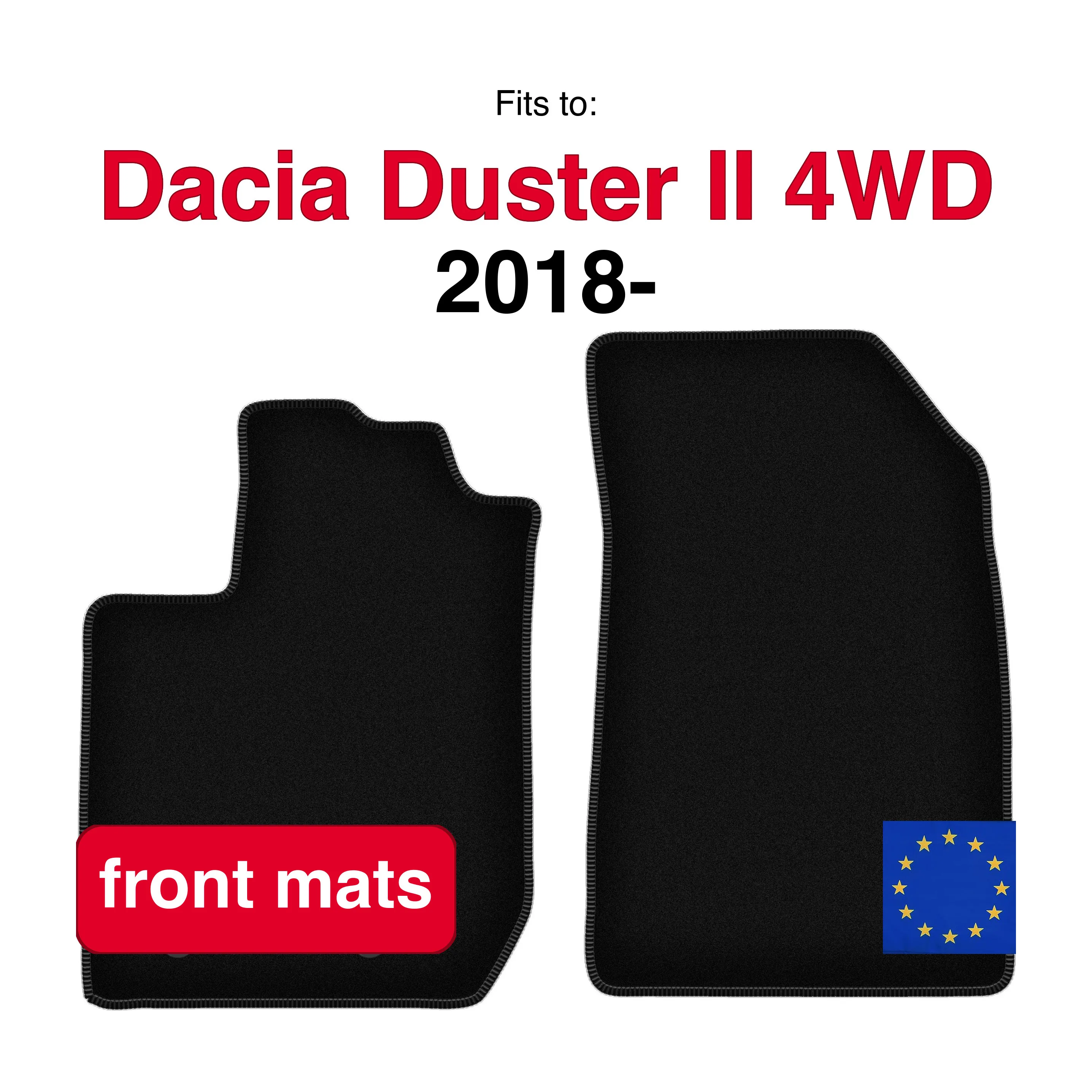 Tapis avant en velours pour SUV Dacia Duster II 4WD (2018-) -Noir (2 pièces)