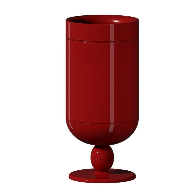 High-footed uncovered retro red antique wine glass stainless steel living room 2025 trash can household high-value new model