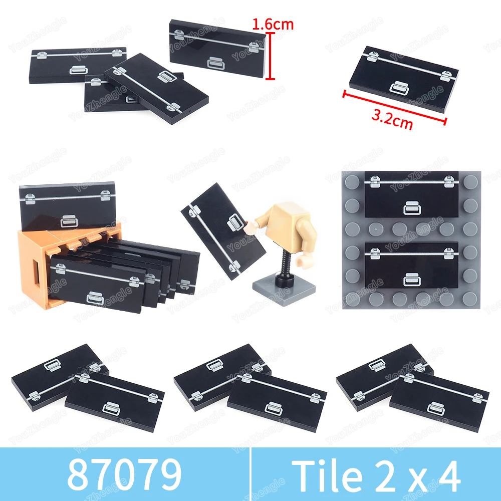 

87079 Printed Black Lid Iron bar Pattern Building Block 2x4 Parts Tiles MOC figures Machinery Equipment Scene Model Gift DIY Toy