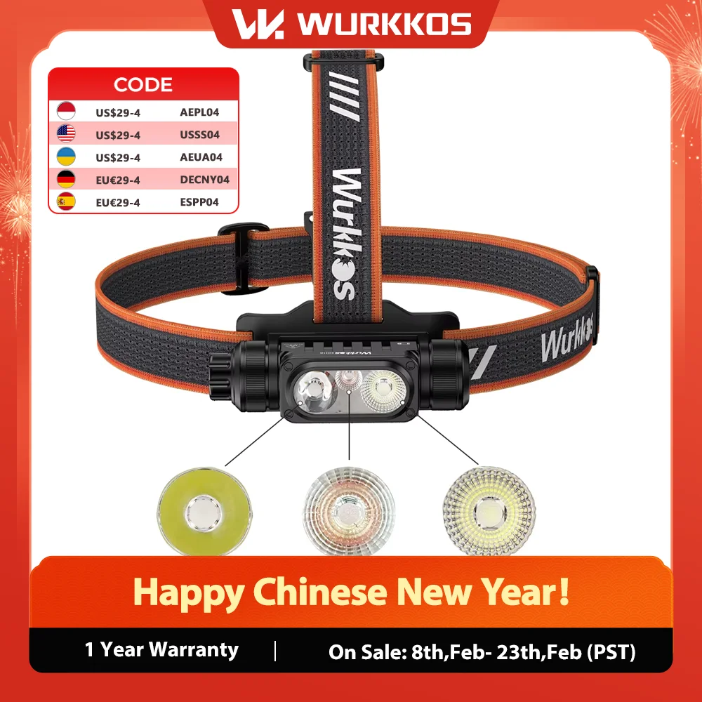 Wurkkos HD16 Налобный фонарик 2500LM Налобный фонарь для рыбалки 18650 EDC Перезаряжаемая лампа IP66 Свет для кемпинга с точечным прожектором Красный свет