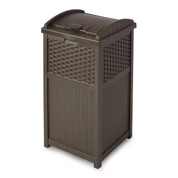 

33 Gallon Hideaway Can Resin Outdoor Trash with Lid Use in Backyard, Deck, or Patio, 33-Gallon, Brown