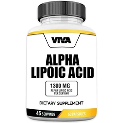 Alpha lipoic acid, 1300 milligrams per serving, vegan, gluten free, non GMO, 60 capsules