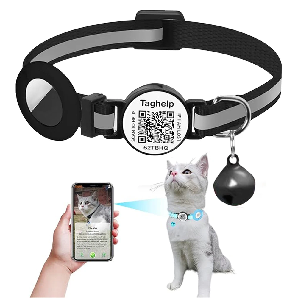 

For Airtag Cat Collar Breakaway Cat ID Tag with QR Code Name Tag & Bell Tracker Cat Collars Quick Release for Puppies and Cats