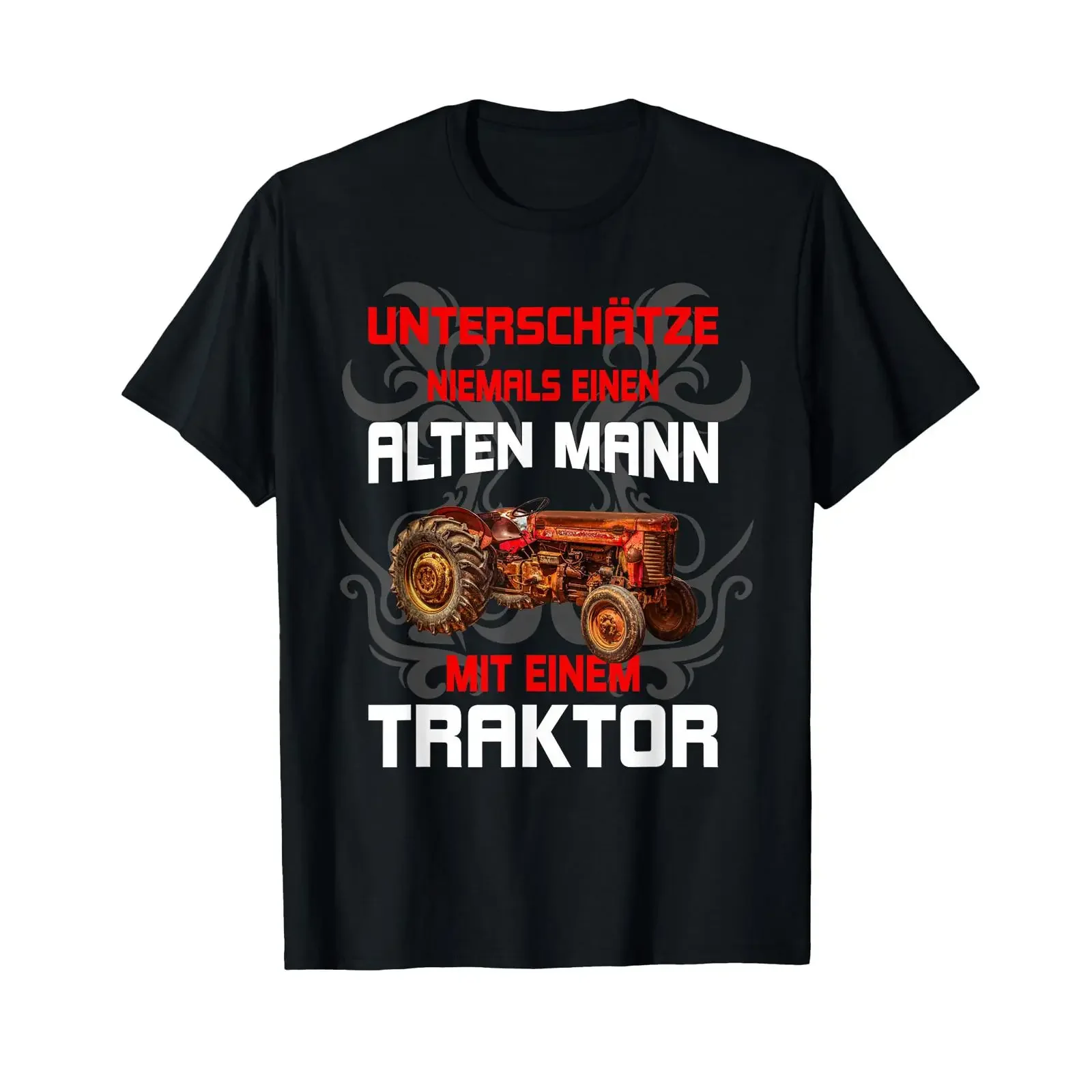 Unterschätze niemals den alten Mann, der ein Traktor-T-Shirt trägt, im Vintage-Stil, gewaschen, stilvoll, dehnbar, Unisex-Oberteil für den Alltag