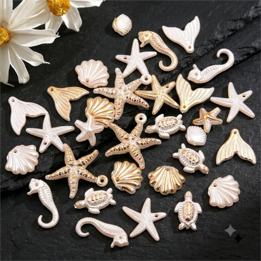 30/50g Mix Random Summer Starfish Pearl Shell Ocean Charms Resin Pendants DIY Earring Necklace Jewelry Making Crafts Wholesale - view 6