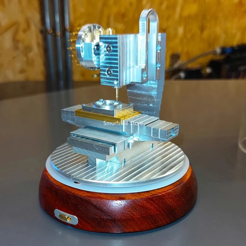 Mini Milling Machine Model Aluminum Alloy Mechanical Milling Machine with Dust Cover Desktop Toy Model Crafts Gift Movable