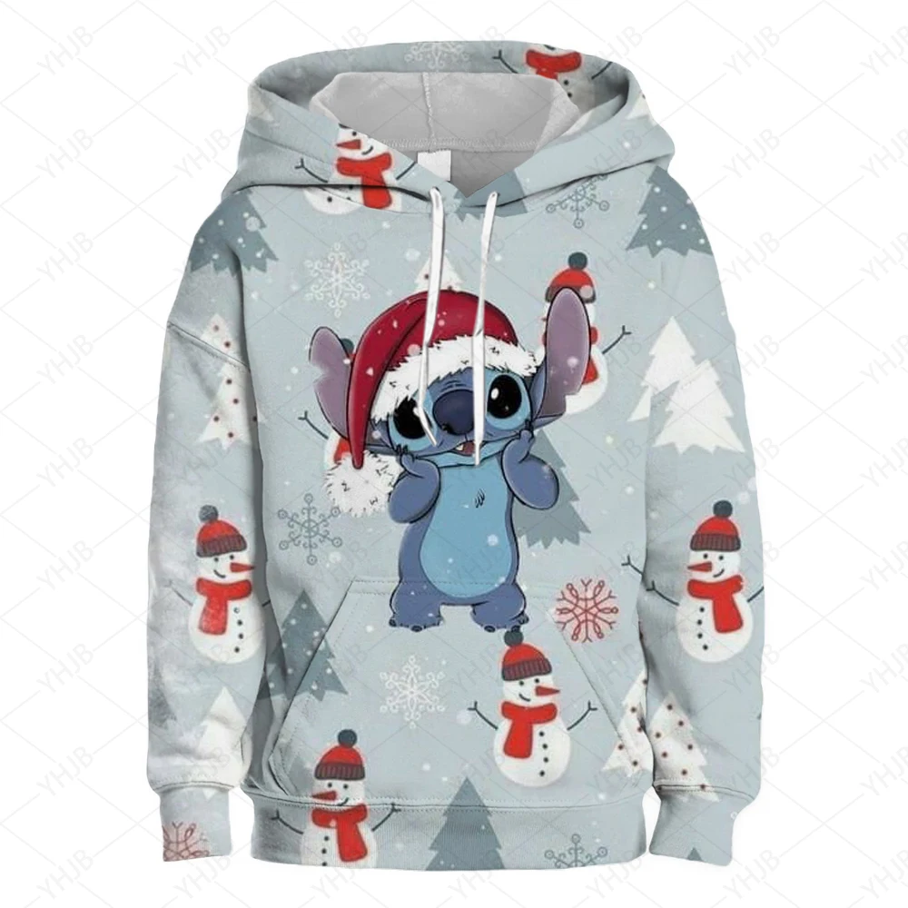 Stitch Iong-sleeved Sweatshirt For Girls Merry Christmas Autumn Thin Round Neck Sweatshirt Anime Cartoon Joint Fashion Trend Top