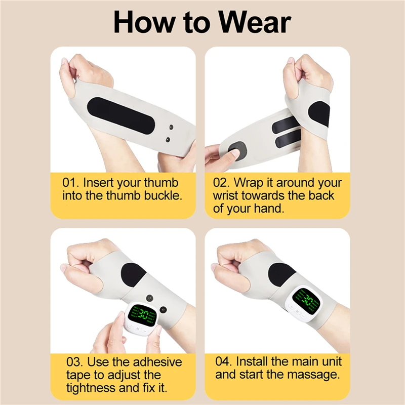 8 modalità 30 livelli massaggiatore elettrico da polso vibrazione ricaricabile allevia tenosinovite massaggiatore per sollievo dall'affaticamento del tunnel carpale